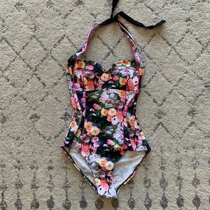 ASOS Floral Halter One Piece Swimsuit